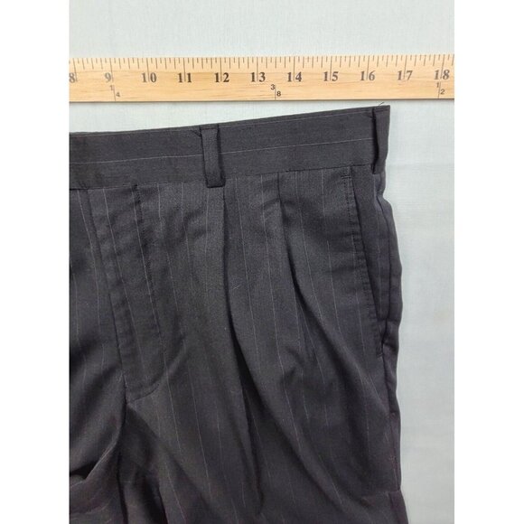 34R Mens Wool Linea Uomo Dress Black Striped Pants Pleated Trousers Slacks 34x31 - Picture 5 of 8